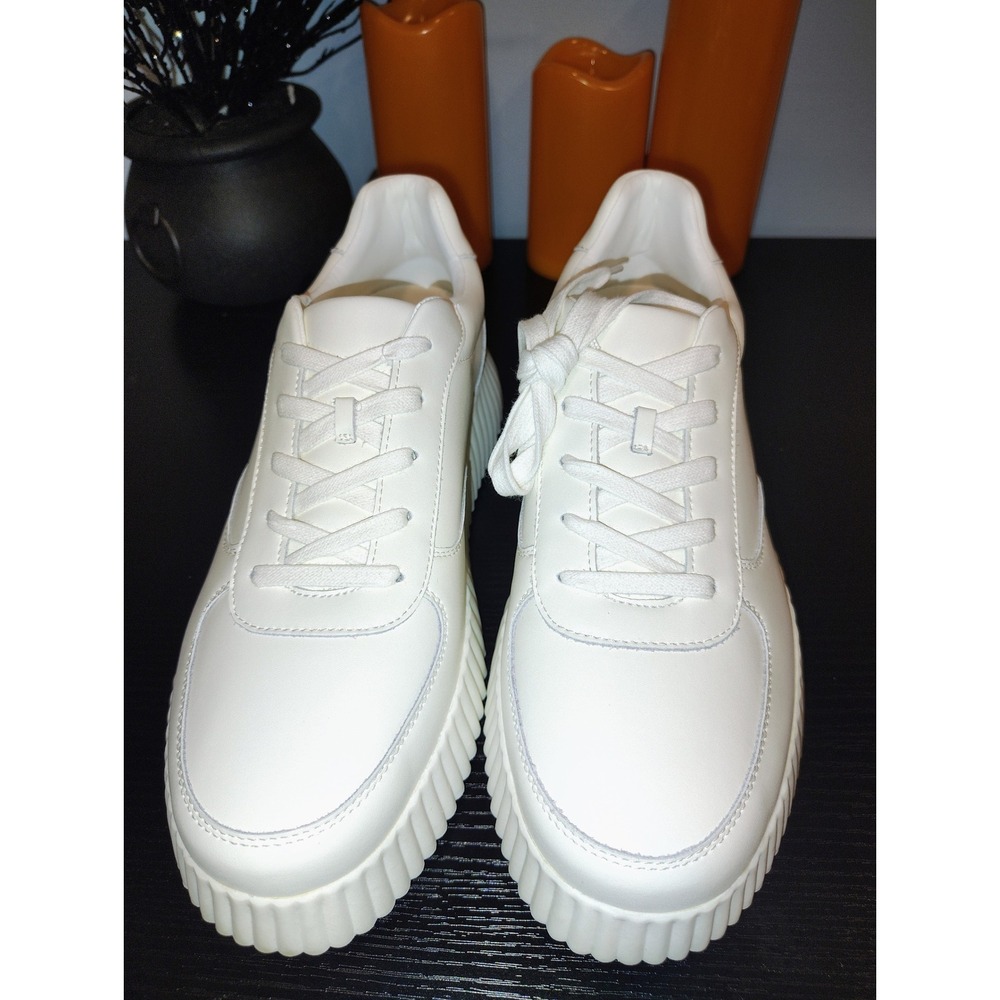 White Leather Platform Sneakers Low Top Womens 10
